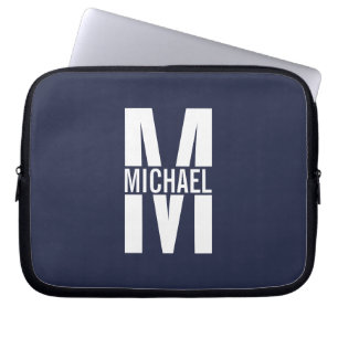 Navy Blue Personalisiert Monogram und Name Laptopschutzhülle