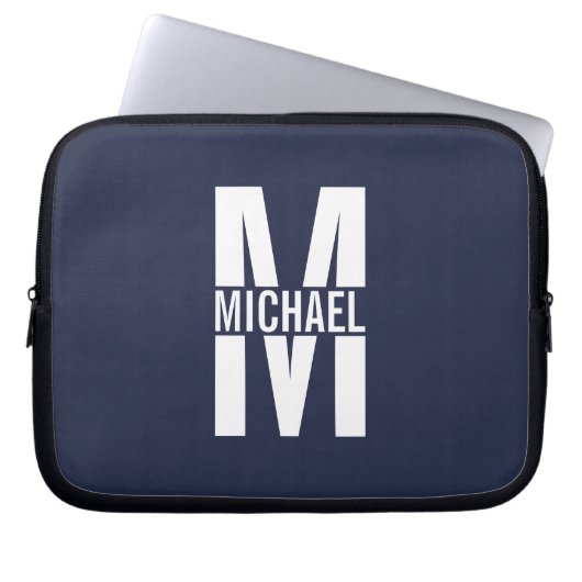 Navy Blue Personalisiert Monogram und Name Laptopschutzhülle (Vorderseite)