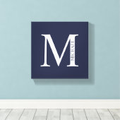 Navy Blue Personalisiert Monogram und Name Leinwanddruck (Insitu (Holzboden))
