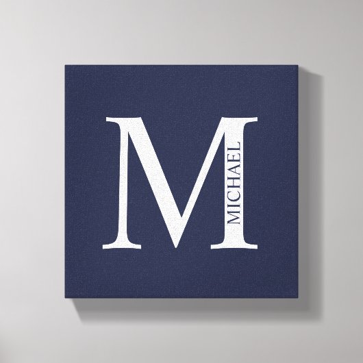 Navy Blue Personalisiert Monogram und Name Leinwanddruck (Vorderseite)