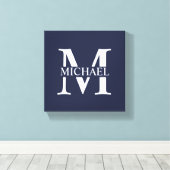 Navy Blue Personalisiert Monogram und Name Leinwanddruck (Insitu (Holzboden))