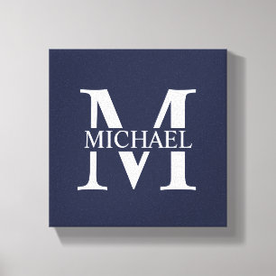 Navy Blue Personalisiert Monogram und Name Leinwanddruck