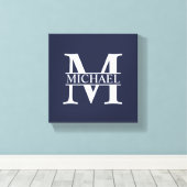Navy Blue Personalisiert Monogram und Name Leinwanddruck (Insitu (Holzboden))