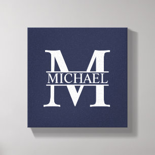 Navy Blue Personalisiert Monogram und Name Leinwanddruck