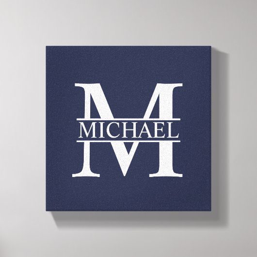 Navy Blue Personalisiert Monogram und Name Leinwanddruck (Vorderseite)