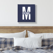 Navy Blue Personalisiert Monogram und Name Leinwanddruck (Insitu (Schlafzimmer))