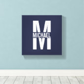 Navy Blue Personalisiert Monogram und Name Leinwanddruck (Insitu (Holzboden))