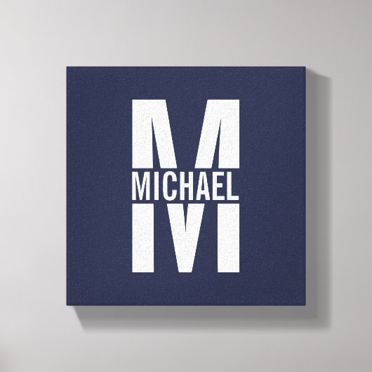 Navy Blue Personalisiert Monogram und Name Leinwanddruck (Vorderseite)
