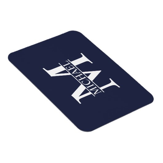 Navy Blue Personalisiert Monogram und Name Magnet (Rechte Seite)
