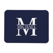 Navy Blue Personalisiert Monogram und Name Magnet (Horizontal)