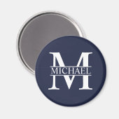 Navy Blue Personalisiert Monogram und Name Magnet (Vorderseite/Rückseite)