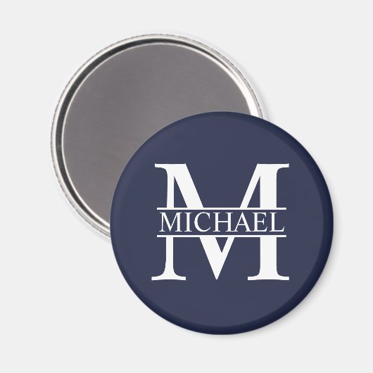 Navy Blue Personalisiert Monogram und Name Magnet (Vorderseite/Rückseite)