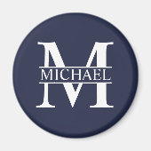 Navy Blue Personalisiert Monogram und Name Magnet (Vorne)