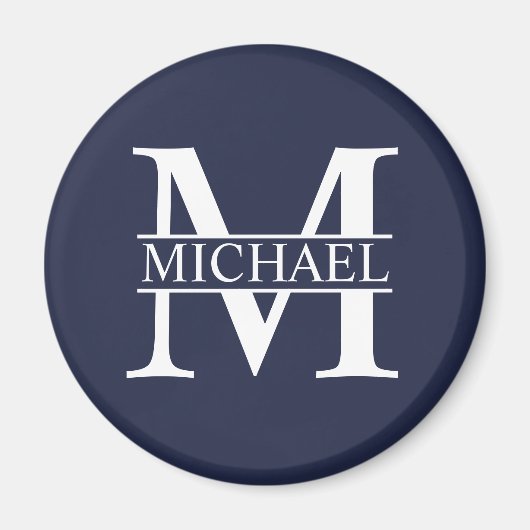 Navy Blue Personalisiert Monogram und Name Magnet (Vorne)