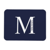 Navy Blue Personalisiert Monogram und Name Magnet (Horizontal)