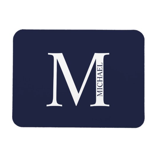Navy Blue Personalisiert Monogram und Name Magnet (Horizontal)