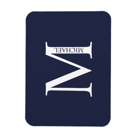 Navy Blue Personalisiert Monogram und Name Magnet (Vertikal)