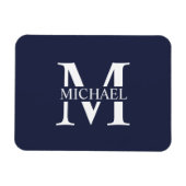 Navy Blue Personalisiert Monogram und Name Magnet (Horizontal)