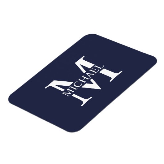 Navy Blue Personalisiert Monogram und Name Magnet (Linke Seite)