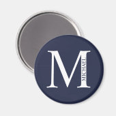 Navy Blue Personalisiert Monogram und Name Magnet (Vorderseite/Rückseite)