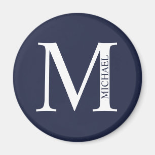 Navy Blue Personalisiert Monogram und Name Magnet