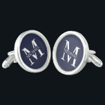 Navy Blue Personalisiert Monogram und Name Manschetten Knöpfe<br><div class="desc">Personalisierte Monogramm- und Namensgeschenke mit personalisiertem,  weißem Monogramm im klassischen Serif-Schriftart-Stil mit einem Namenskasten in der Mitte des Monogramms auf marinebasischem Hintergrund. Perfekt als väterliche Tagesgeschenke für Papa,  danke Geschenke für Trauzeugen und mehr.</div>