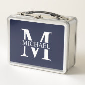 Navy Blue Personalisiert Monogram und Name Metall Brotdose (Vorderseite)