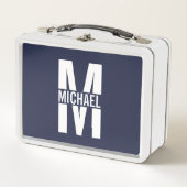 Navy Blue Personalisiert Monogram und Name Metall Brotdose (Vorderseite)