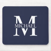 Navy Blue Personalisiert Monogram und Name Mousepad (Vorne)