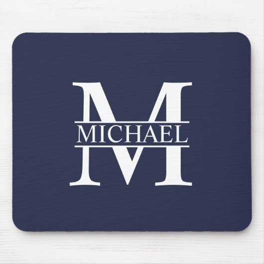 Navy Blue Personalisiert Monogram und Name Mousepad (Vorne)
