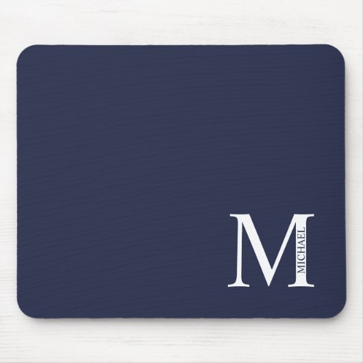 Navy Blue Personalisiert Monogram und Name Mousepad (Vorne)