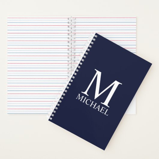 Navy Blue Personalisiert Monogram und Name Noteboo Notizblock (Innen)