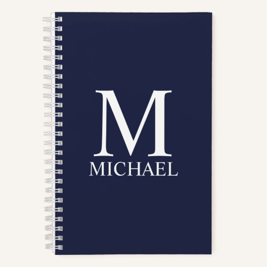 Navy Blue Personalisiert Monogram und Name Noteboo Notizblock (Vorderseite)