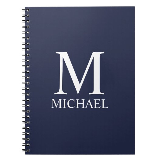 Navy Blue Personalisiert Monogram und Name Notizblock (Vorderseite)