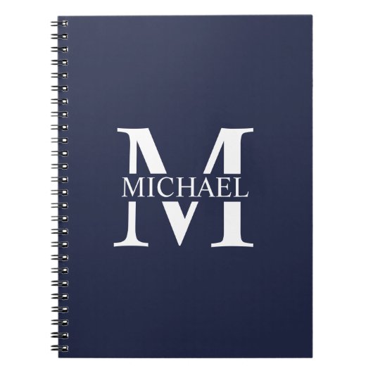 Navy Blue Personalisiert Monogram und Name Notizblock (Vorderseite)