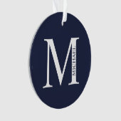 Navy Blue Personalisiert Monogram und Name Ornament (Vorderseite)