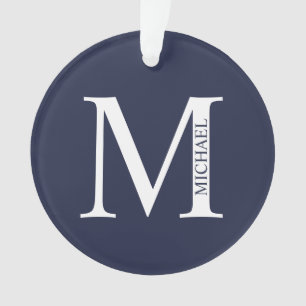 Navy Blue Personalisiert Monogram und Name Ornament