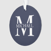 Navy Blue Personalisiert Monogram und Name Ornament (Vorderseite)