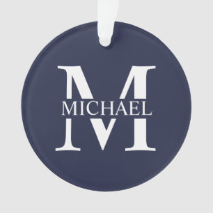 Navy Blue Personalisiert Monogram und Name Ornament