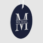 Navy Blue Personalisiert Monogram und Name Ornament (Vorderseite)