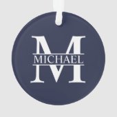 Navy Blue Personalisiert Monogram und Name Ornament (Rückseite)