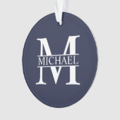 Navy Blue Personalisiert Monogram und Name Ornament (Vorderseite)