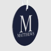 Navy Blue Personalisiert Monogram und Name Ornament (Vorderseite)