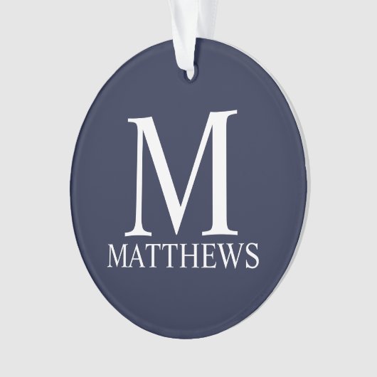 Navy Blue Personalisiert Monogram und Name Ornament (Vorderseite)