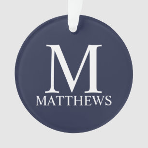 Navy Blue Personalisiert Monogram und Name Ornament
