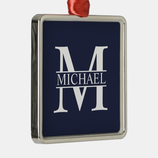 Navy Blue Personalisiert Monogram und Name Ornament Aus Metall (Rechts)
