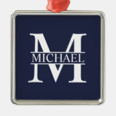 Navy Blue Personalisiert Monogram und Name Ornament Aus Metall (Vorne)