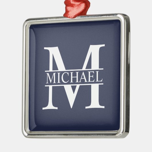 Navy Blue Personalisiert Monogram und Name Ornament Aus Metall (Links)