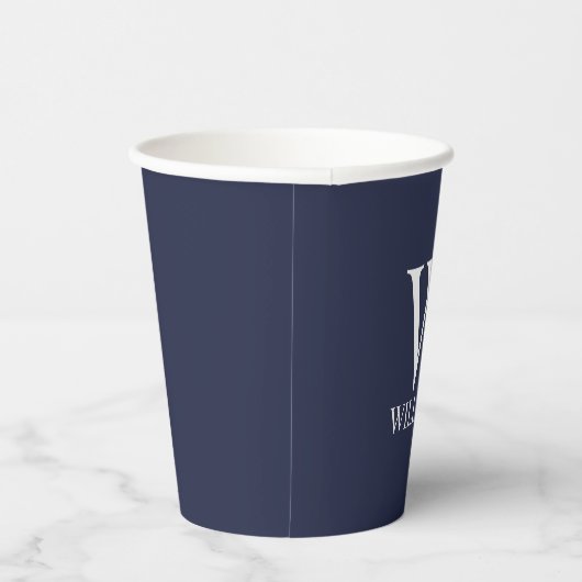 Navy Blue Personalisiert Monogram und Name Pappbecher (Rechts)