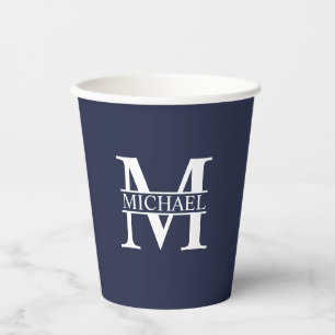 Navy Blue Personalisiert Monogram und Name Pappbecher